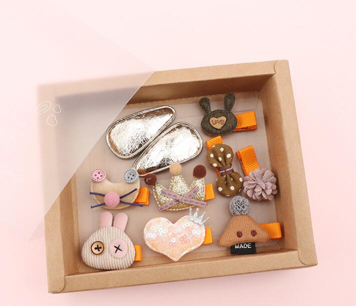 10pcs Headwear Gift Box Children Accessories Ribbon Bow Hair clip Hairpins Girls Princess Headdress Crown Cute Animal Hair Grip