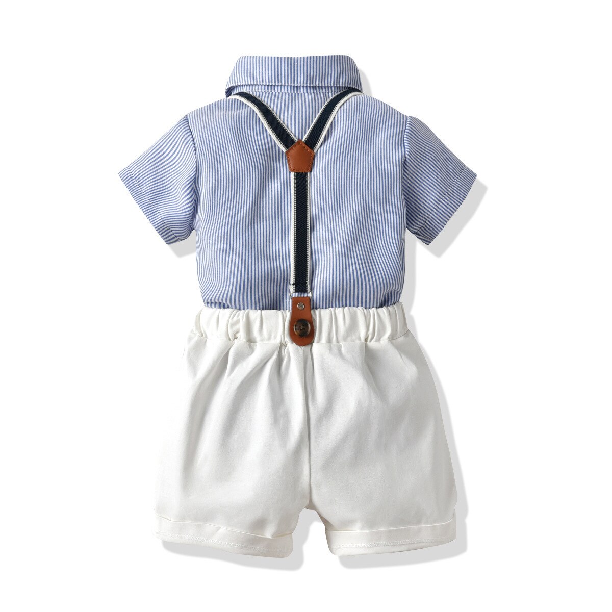 New Boy's Gentleman Suit Summer Short-Sleeved Striped Shirt Bow Tie Shorts Strap Four-Piece Suit