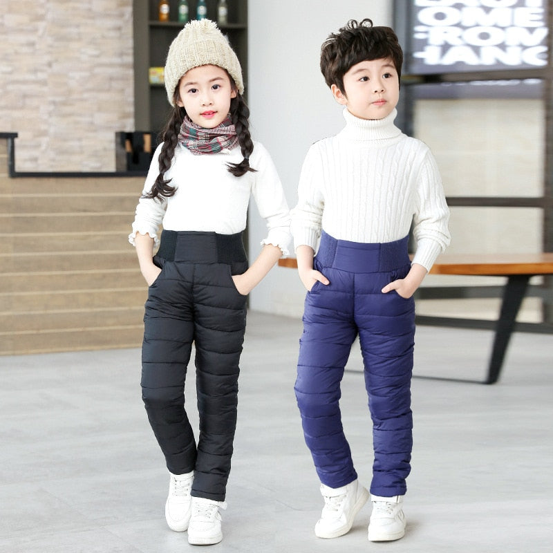 Warm Thicken Boys Girls Down Pants Winter Children High Quality Trousers Teens Boy Girl Down Trousers Kids Ski Down Padded Pants