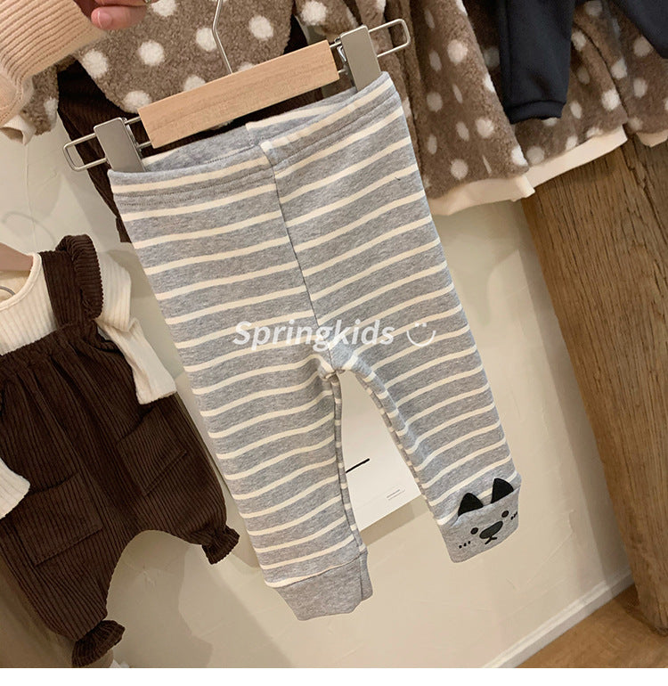 Children's clothing boys and girls cute bear striped leggings spring and autumn models are easy to wear elastic pants