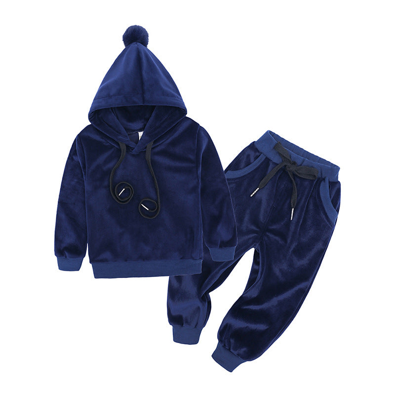Children's Clothing Sports And Leisure Gold Velvet Two-Piece Children's Clothes Christmas Ears Wings Ears