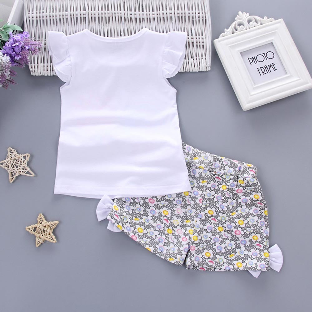Baby Girl Set Lolly Sleeveless T-shirt Tops+Short Print Pants Clothes Set