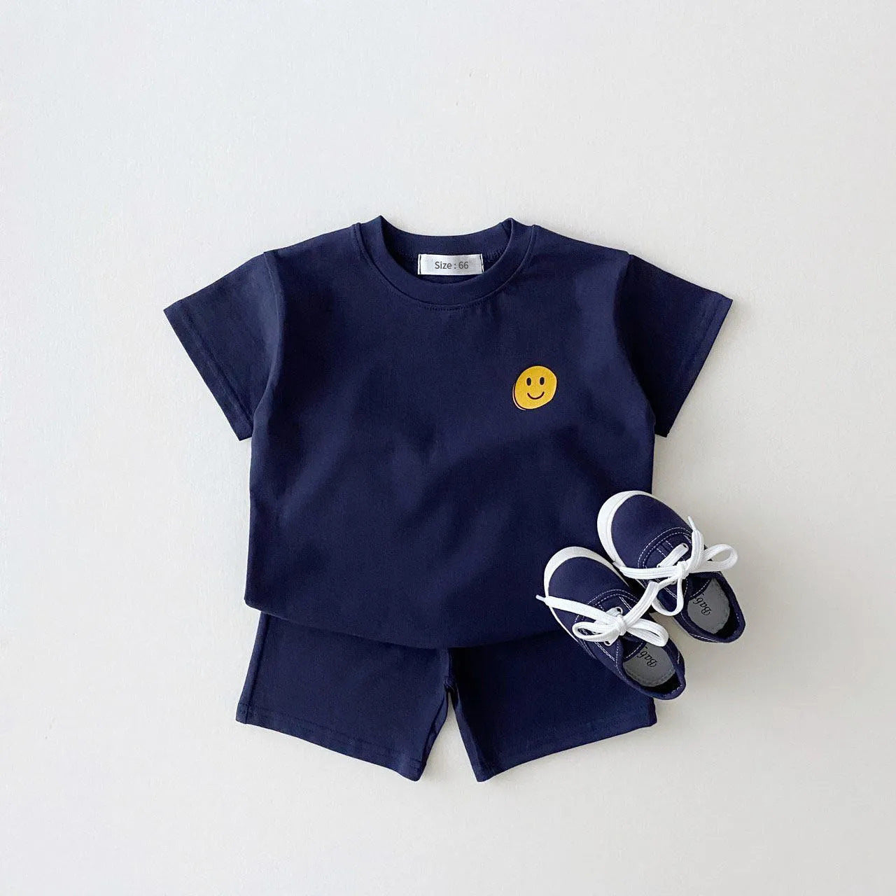 Children's Clothing Candy Color Cotton Casual Short Sleeve Suit Baby Smiley Letter T-Shirt Shorts