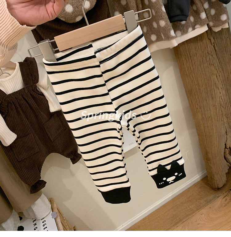 Children's clothing boys and girls cute bear striped leggings spring and autumn models are easy to wear elastic pants