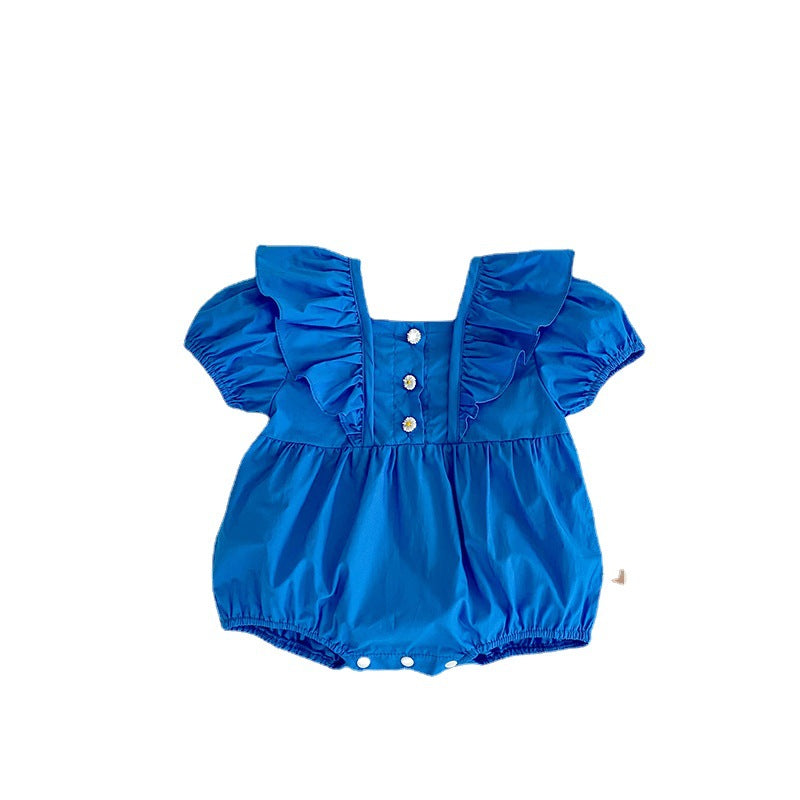 Girls' Triangle Rompers Summer Korean Version Ins Western-Style Blue Bag Fart Clothes Baby Jumpsuit 0-2 Years Old