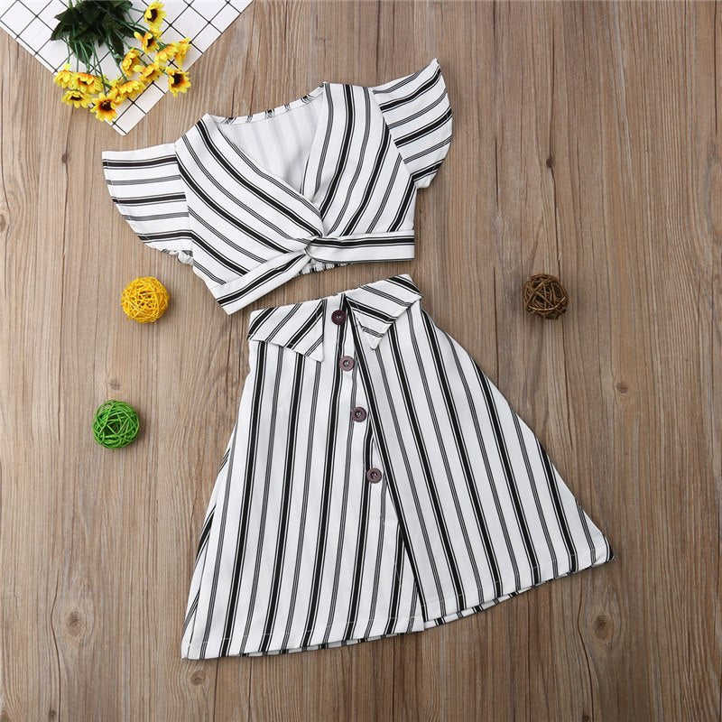 2pcs Clothes Set Baby Toddler Girls Striped Crop Tops Skirt Dress Sundress