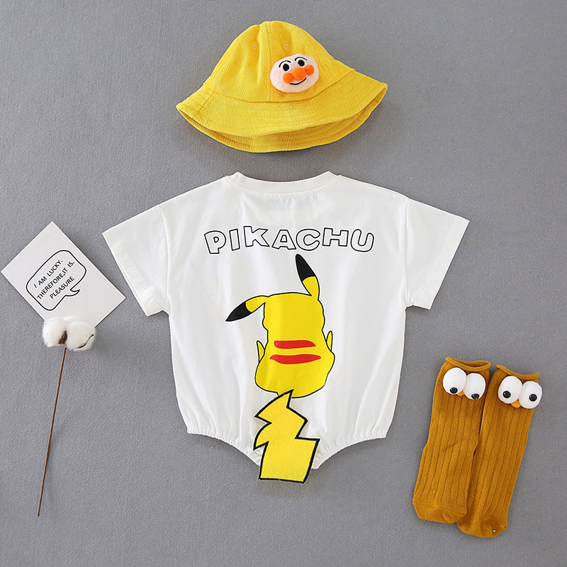 Korean Version Of Baby Romper Summer Short Sleeve Round Neck Cartoon Print One-Piece Romper Male And Female Baby Newborn T-Shirt