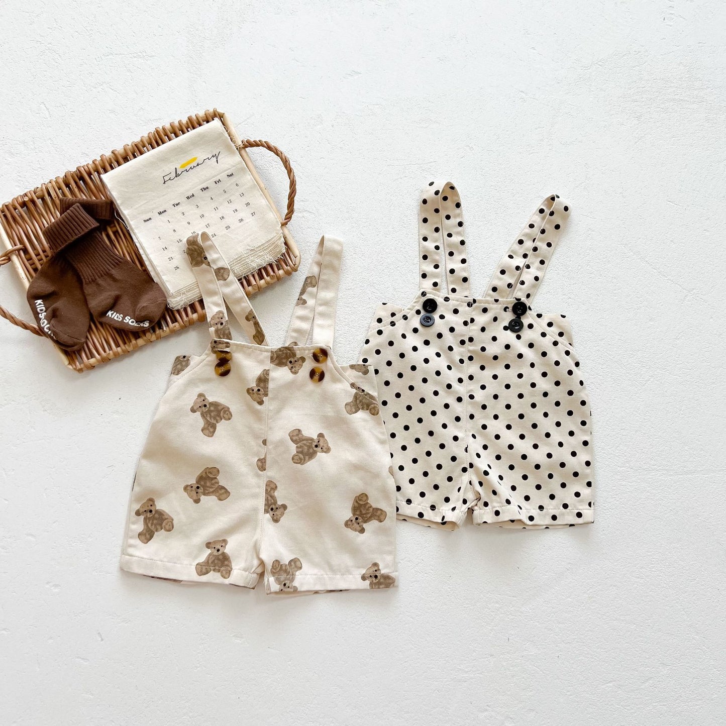 0-3 Years Old Baby Suspenders Suit Summer Baby Bear Short-Sleeved Top Suspender Shorts Two-Piece Set