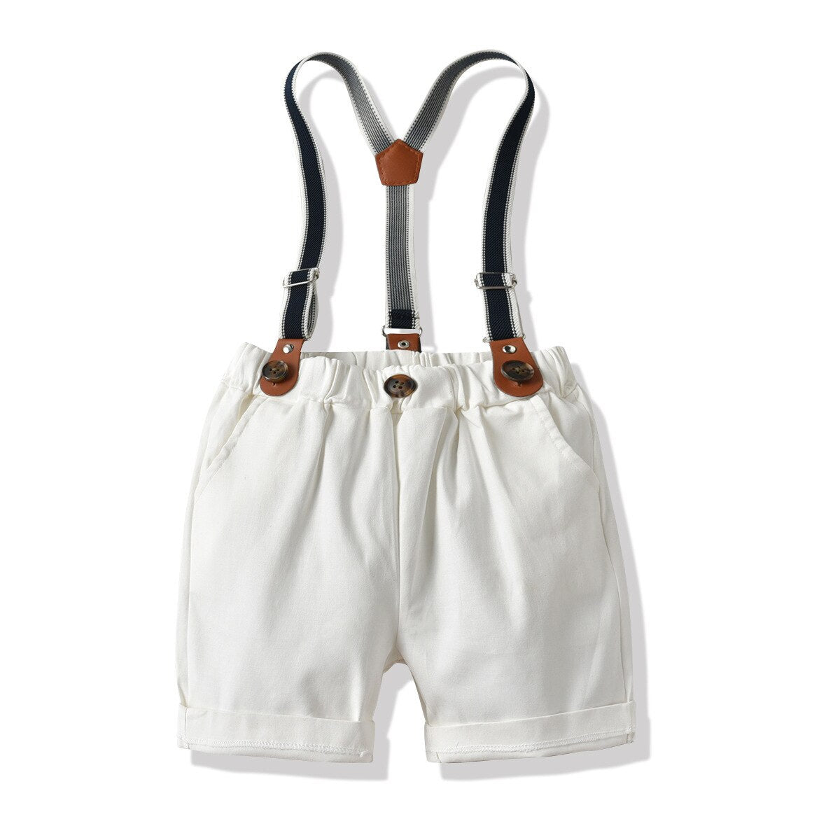 New Boy's Gentleman Suit Summer Short-Sleeved Striped Shirt Bow Tie Shorts Strap Four-Piece Suit