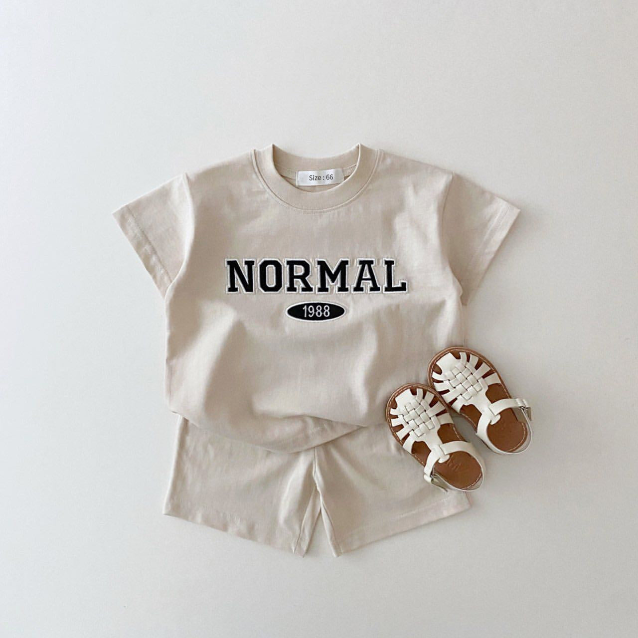 Korean Version Ins Children's Clothing Solid Color Cotton Casual Short-Sleeved Suit Baby Letter Embroidery T-Shirt Shorts