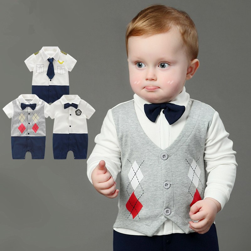 Newborn Baby Boy Rompers 100% Cotton Tie Gentleman Suit Bow Leisure Body Suit Clothing Infant Jumpsuit Toddler Boys Clothes