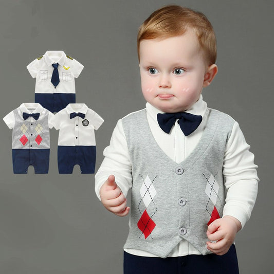 Newborn Baby Boy Rompers 100% Cotton Tie Gentleman Suit Bow Leisure Body Suit Clothing Infant Jumpsuit Toddler Boys Clothes