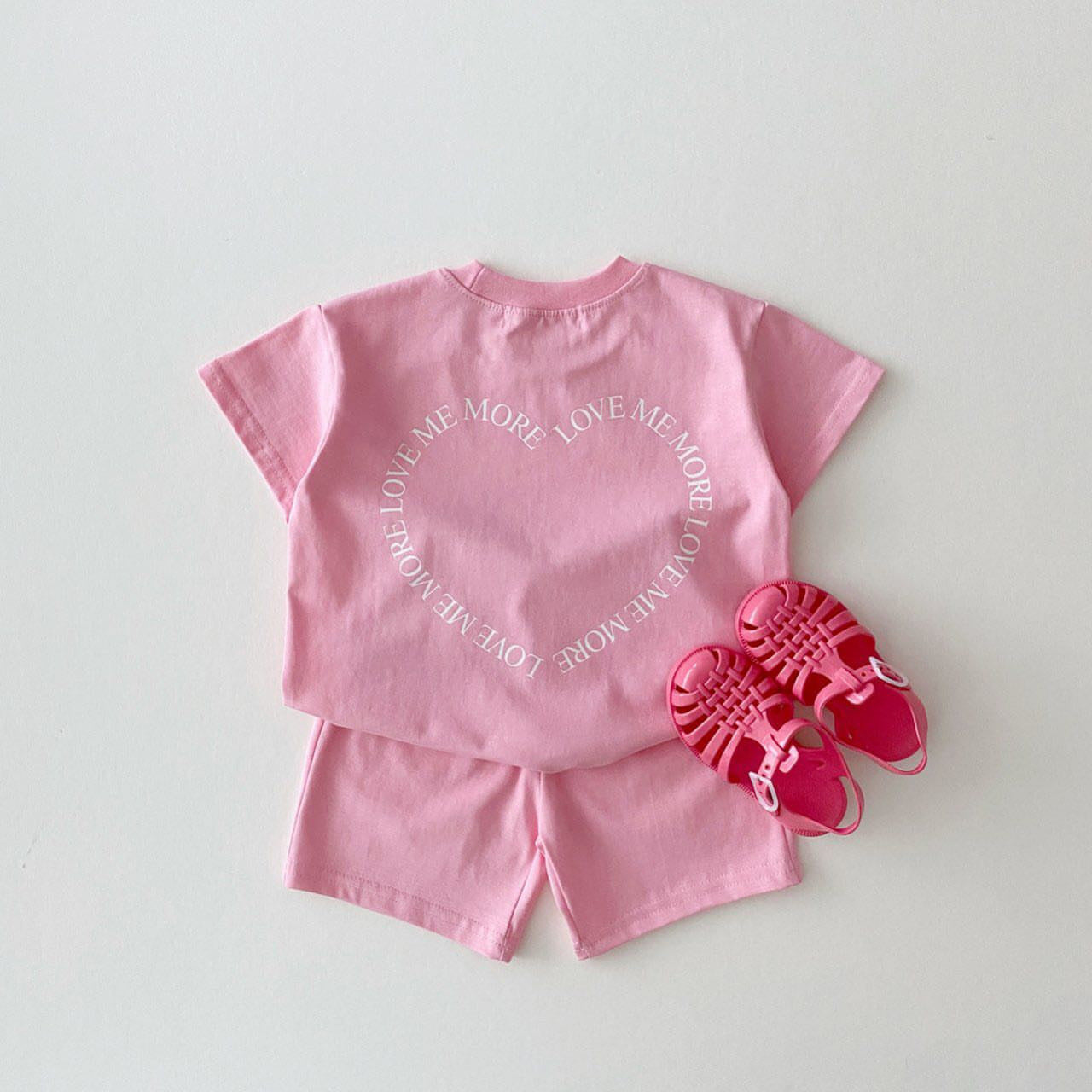 Korean Version Ins Boys And Girls Heart-Shaped Printing Summer Thin Cotton Suit Two-Piece Baby Loose Suit Trend