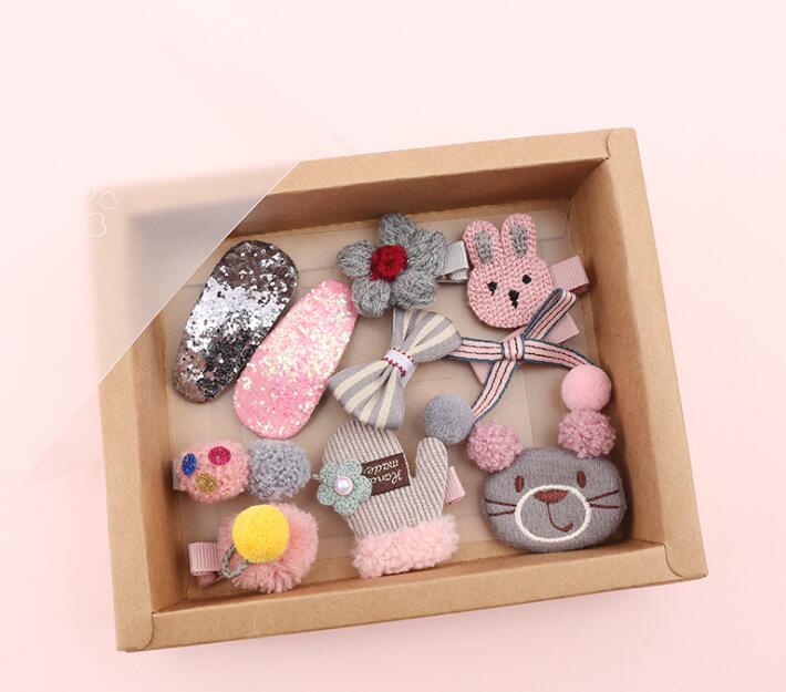 10pcs Headwear Gift Box Children Accessories Ribbon Bow Hair clip Hairpins Girls Princess Headdress Crown Cute Animal Hair Grip