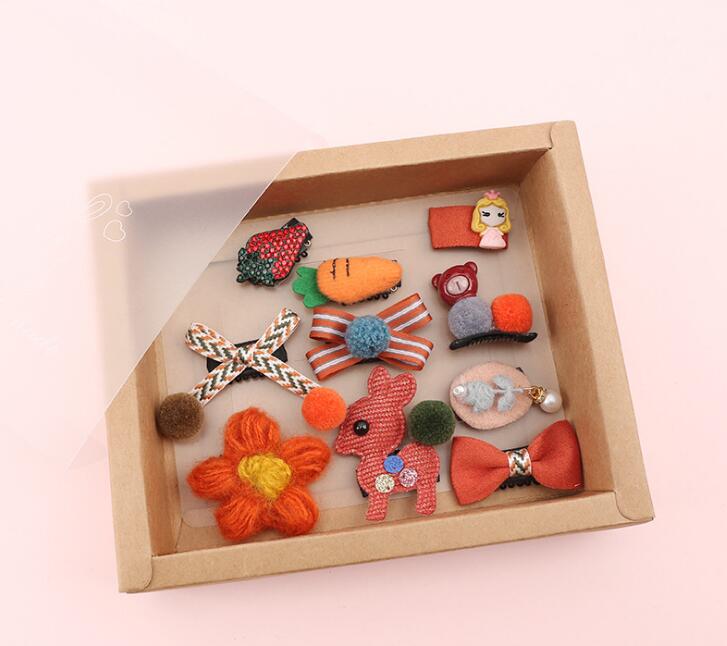 10pcs Headwear Gift Box Children Accessories Ribbon Bow Hair clip Hairpins Girls Princess Headdress Crown Cute Animal Hair Grip