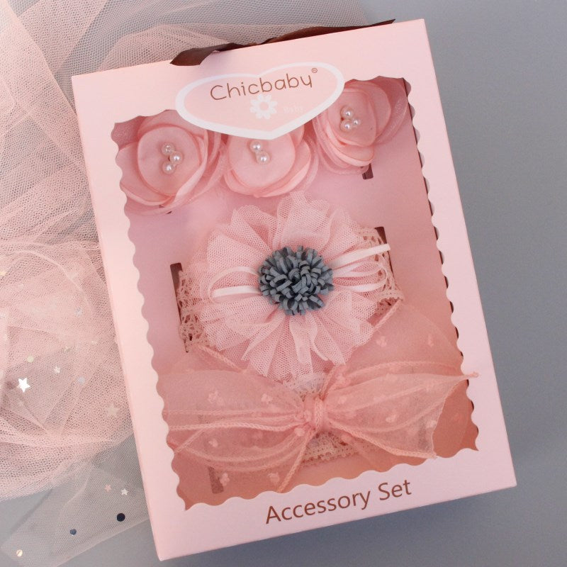 New Baby Hairband Korean Style Bow Flower Children's Hair Accessories Headband Guard Fontanelle Crown Jewelry Set Gift Box