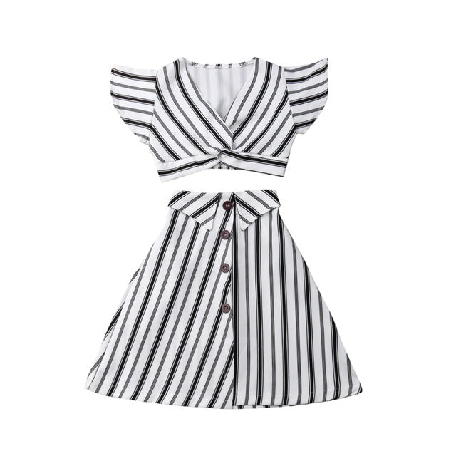 2pcs Clothes Set Baby Toddler Girls Striped Crop Tops Skirt Dress Sundress