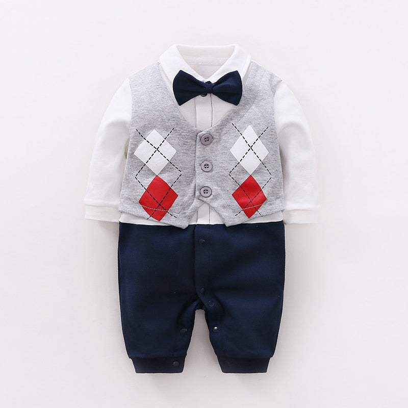 Newborn Baby Boy Rompers 100% Cotton Tie Gentleman Suit Bow Leisure Body Suit Clothing Infant Jumpsuit Toddler Boys Clothes