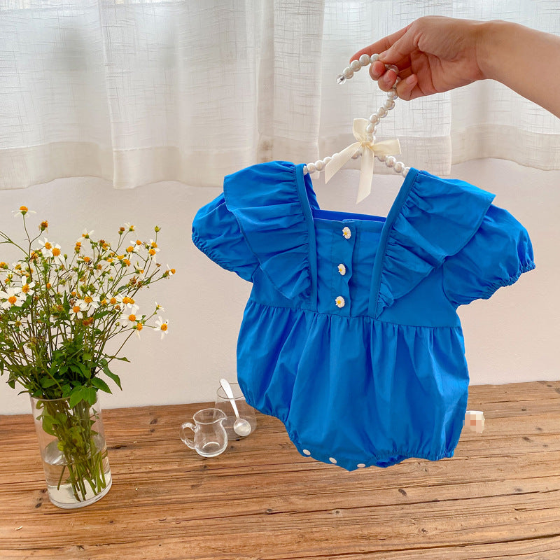 Girls' Triangle Rompers Summer Korean Version Ins Western-Style Blue Bag Fart Clothes Baby Jumpsuit 0-2 Years Old