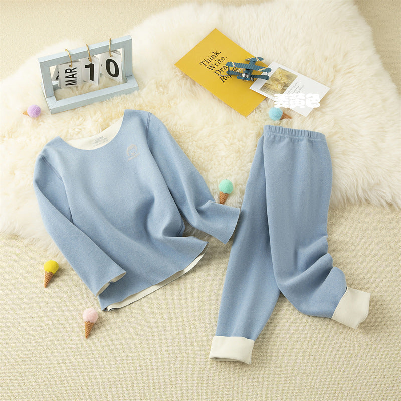 Seamless Children Thermal Underwear Set A-Type German Velvet Ab Surface Double-Sided Brushed Long Johns New Style