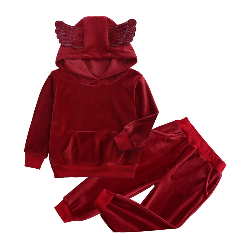 Children's Clothing Sports And Leisure Gold Velvet Two-Piece Children's Clothes Christmas Ears Wings Ears