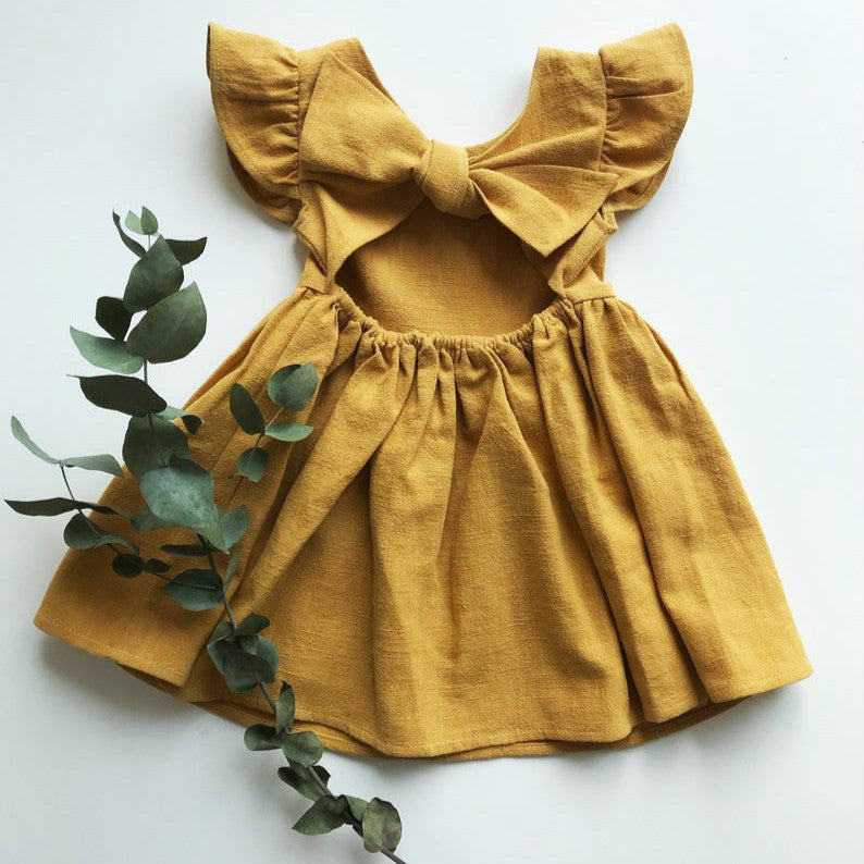 New Girl's Dress Baby Cotton Linen Solid Color Children's Skirt Bow Princess Skirt Tutu Skirt Children's Clothing