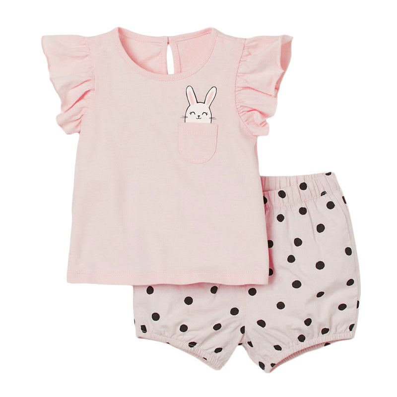 Children's Suits Clothing Summer New Girls' Suits Knitted Cotton Children's Suits