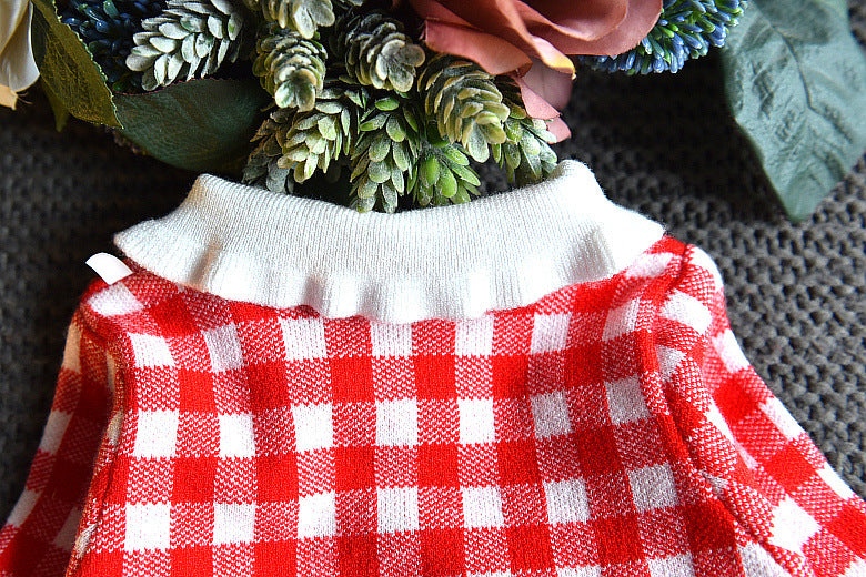 Knitting coat of foreign gas of girl of new fund of children's outfit autumn + skirt of knitted half is sweet two sets