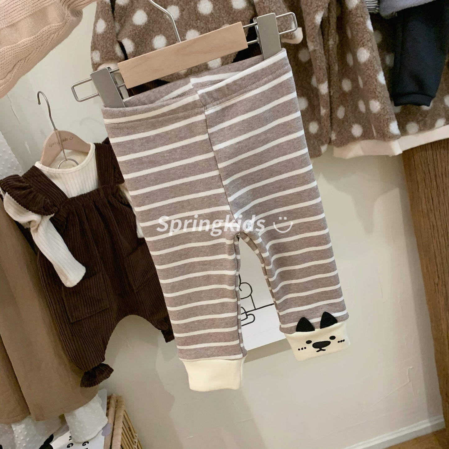 Children's clothing boys and girls cute bear striped leggings spring and autumn models are easy to wear elastic pants