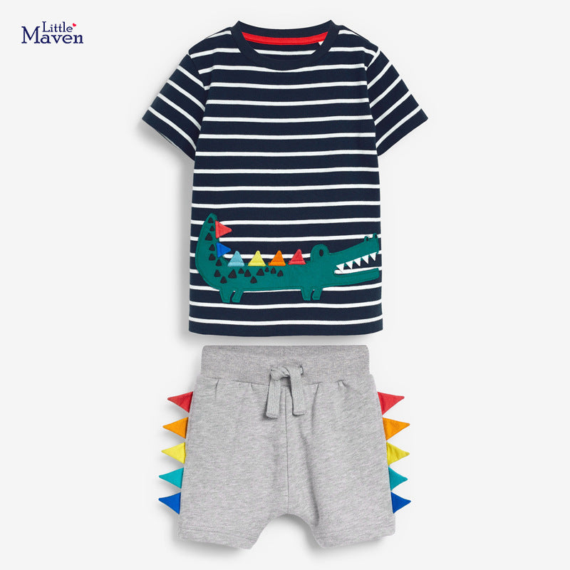 Boys Suit Summer New Boy's Suit Cartoon Children's Short-Sleeved Suit