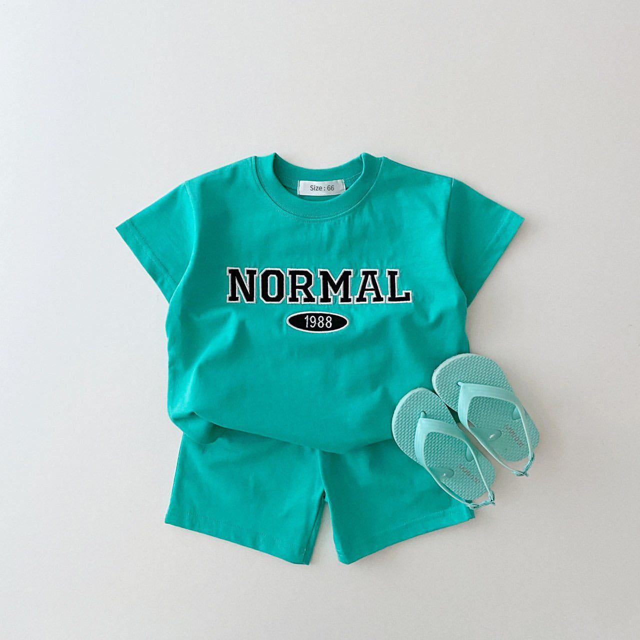Korean Version Ins Children's Clothing Solid Color Cotton Casual Short-Sleeved Suit Baby Letter Embroidery T-Shirt Shorts