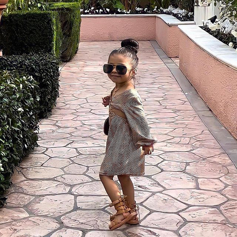 Children's Dress Spring And Summer New Girls' Open Back Dress With Lantern Sleeves