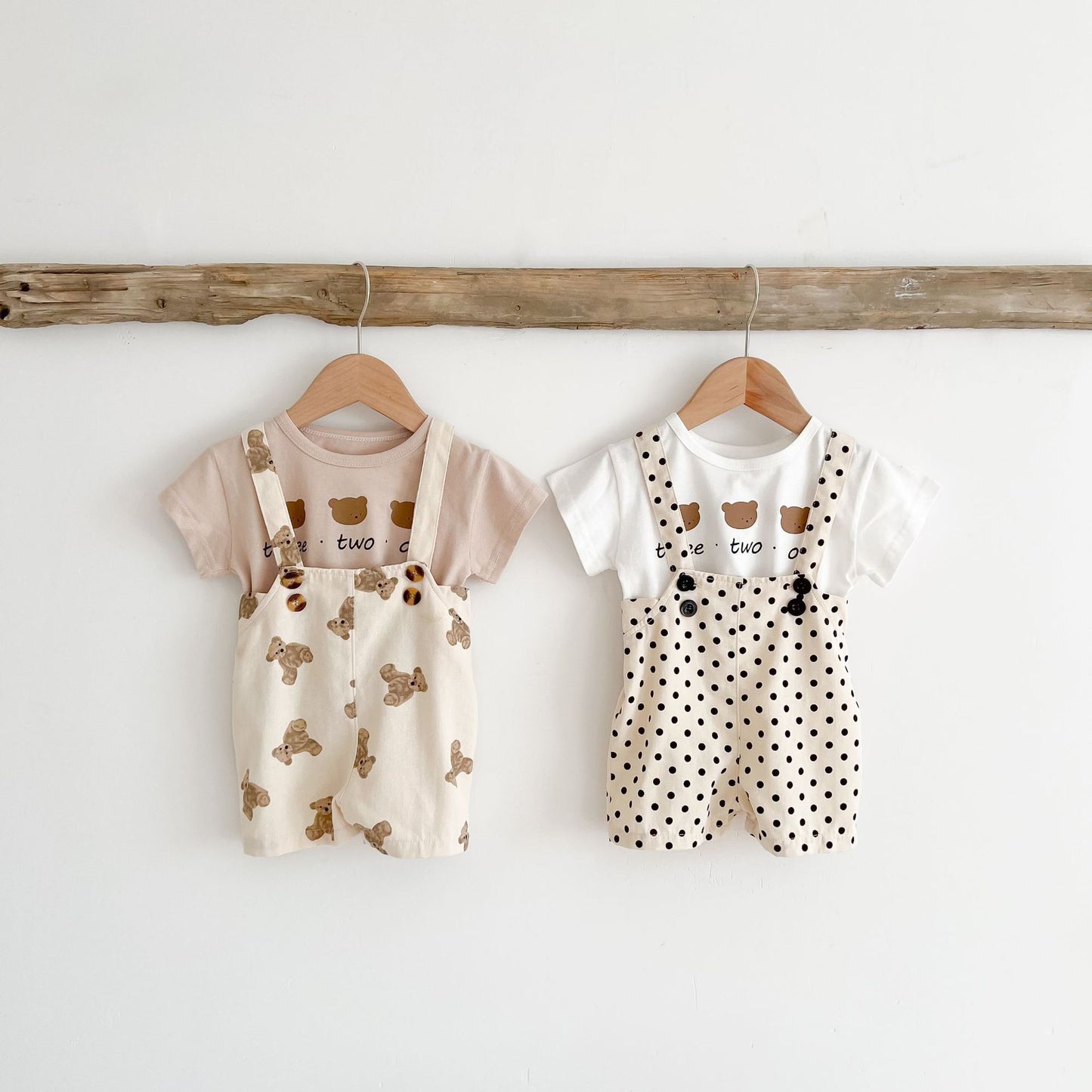 0-3 Years Old Baby Suspenders Suit Summer Baby Bear Short-Sleeved Top Suspender Shorts Two-Piece Set