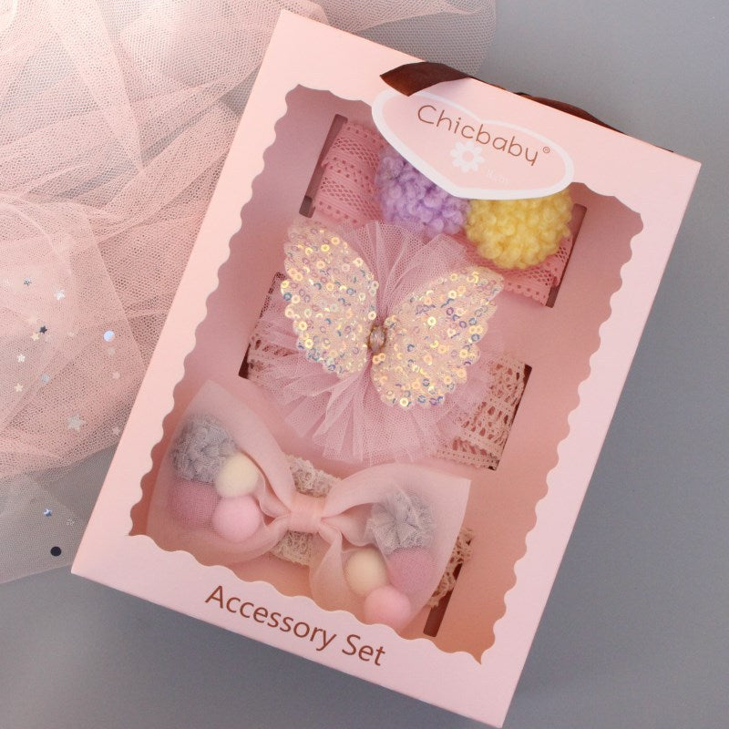 New Baby Hairband Korean Style Bow Flower Children's Hair Accessories Headband Guard Fontanelle Crown Jewelry Set Gift Box