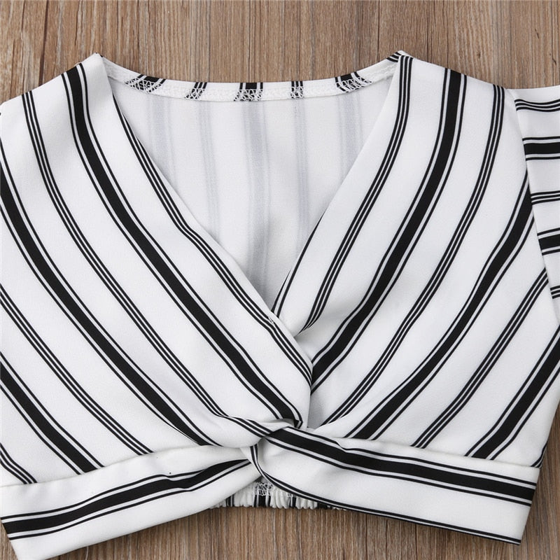 2pcs Clothes Set Baby Toddler Girls Striped Crop Tops Skirt Dress Sundress