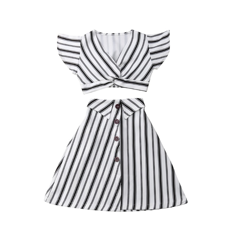 2pcs Clothes Set Baby Toddler Girls Striped Crop Tops Skirt Dress Sundress