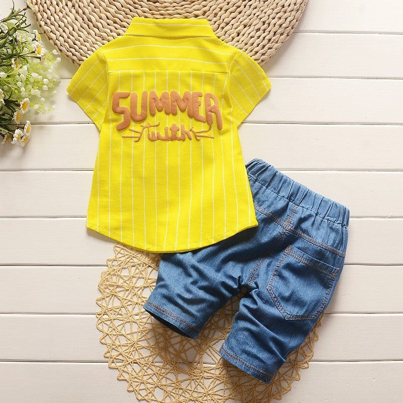 Summer Clothing Sets Stripe Letter 2pcs Girls Clothes Set Gentleman Tracksuit Set