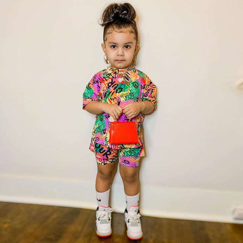 Children's Clothing Popular Girls Fashion Print Casual Loose Suits