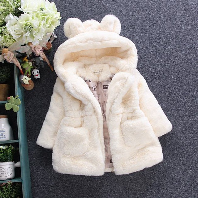 Winter Baby Girls Clothes Faux Fur Fleece Coat Pageant Warm Jacket Xmas Snowsuit 1-8Y Baby Hooded Jacket Outerwear