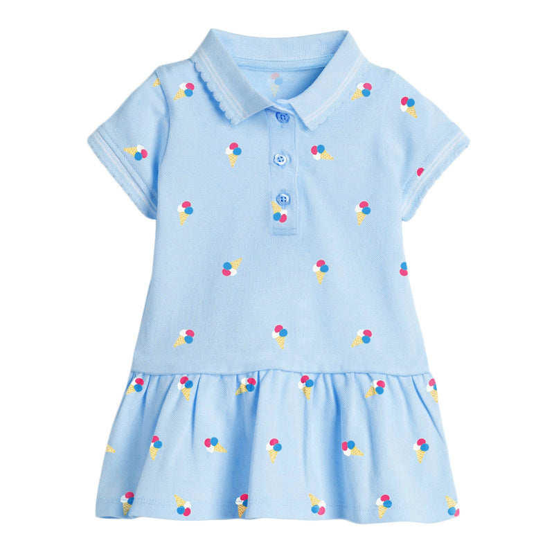 Children's Skirt Summer New Short-Sleeved Children's Dress Knitted Girls Polo Skirt