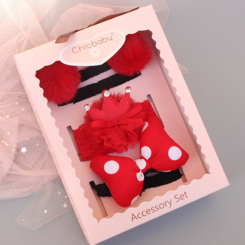 New Baby Hairband Korean Style Bow Flower Children's Hair Accessories Headband Guard Fontanelle Crown Jewelry Set Gift Box