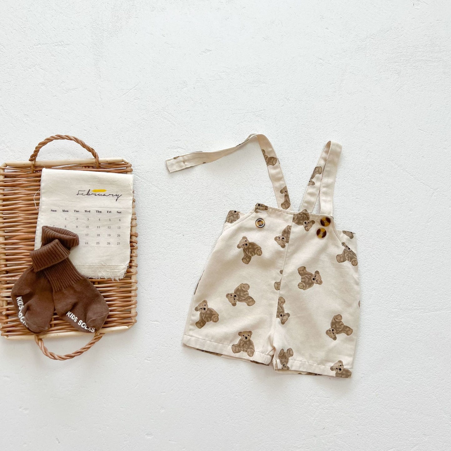 0-3 Years Old Baby Suspenders Suit Summer Baby Bear Short-Sleeved Top Suspender Shorts Two-Piece Set