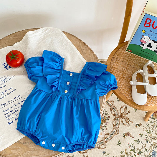 Girls' Triangle Rompers Summer Korean Version Ins Western-Style Blue Bag Fart Clothes Baby Jumpsuit 0-2 Years Old