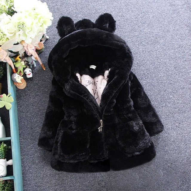 Winter Baby Girls Clothes Faux Fur Fleece Coat Pageant Warm Jacket Xmas Snowsuit 1-8Y Baby Hooded Jacket Outerwear
