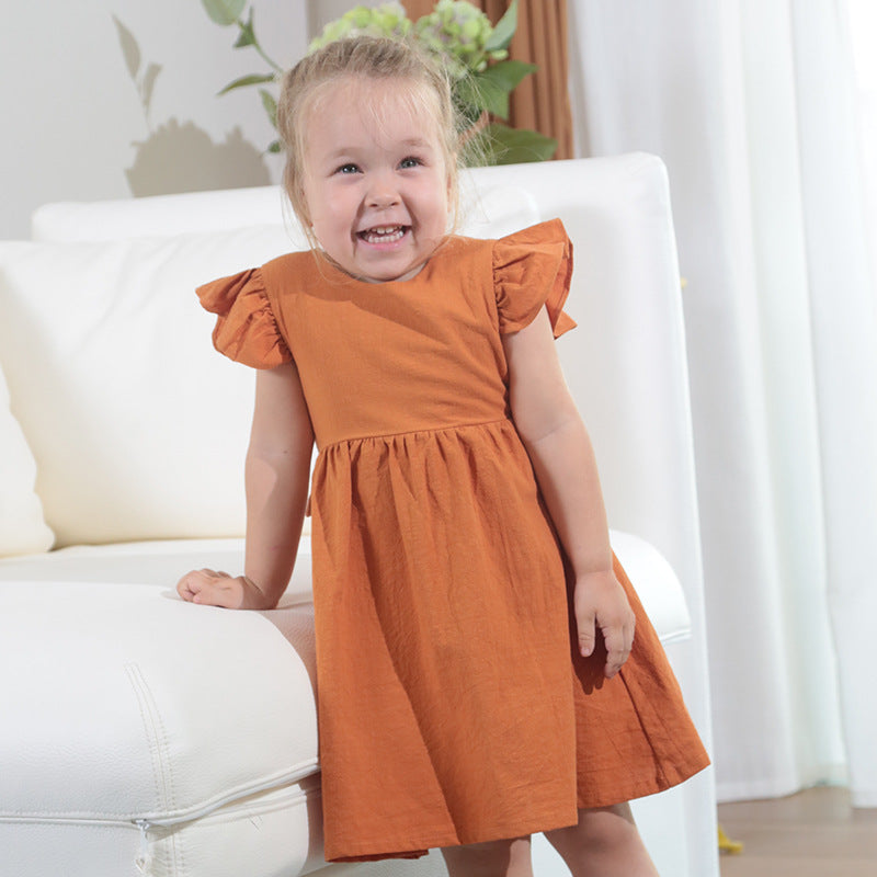 New Girl's Dress Baby Cotton Linen Solid Color Children's Skirt Bow Princess Skirt Tutu Skirt Children's Clothing