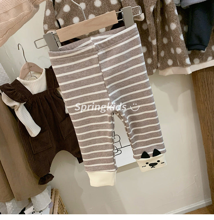 Children's clothing boys and girls cute bear striped leggings spring and autumn models are easy to wear elastic pants