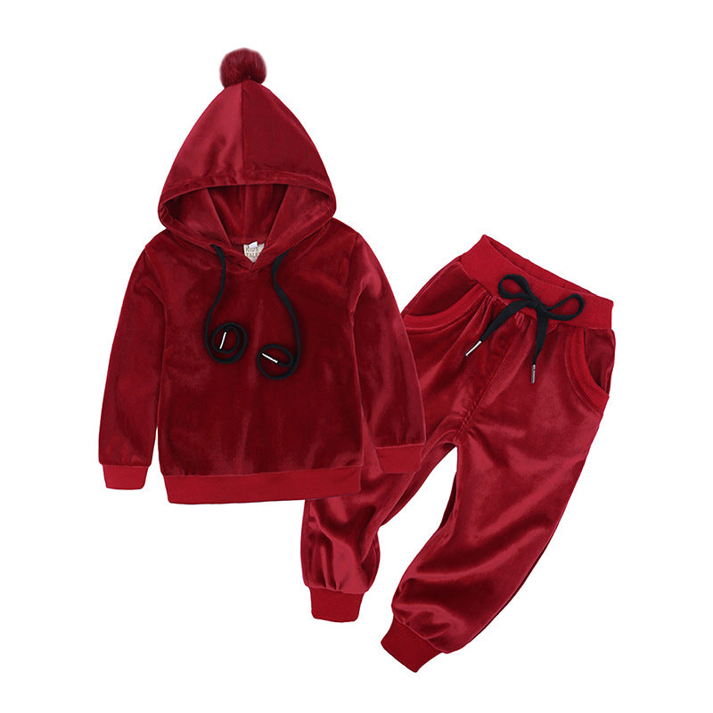 Children's Clothing Sports And Leisure Gold Velvet Two-Piece Children's Clothes Christmas Ears Wings Ears