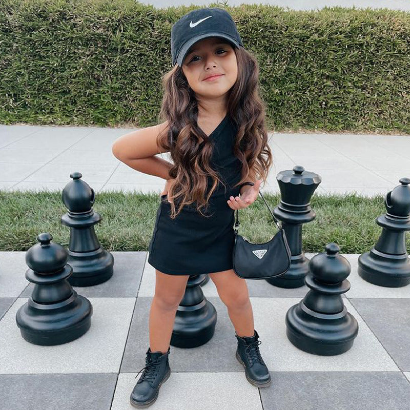 Spring And Summer New Children's Wear European And American Girls Fashion Pop One Shoulder Sleeveless Dress