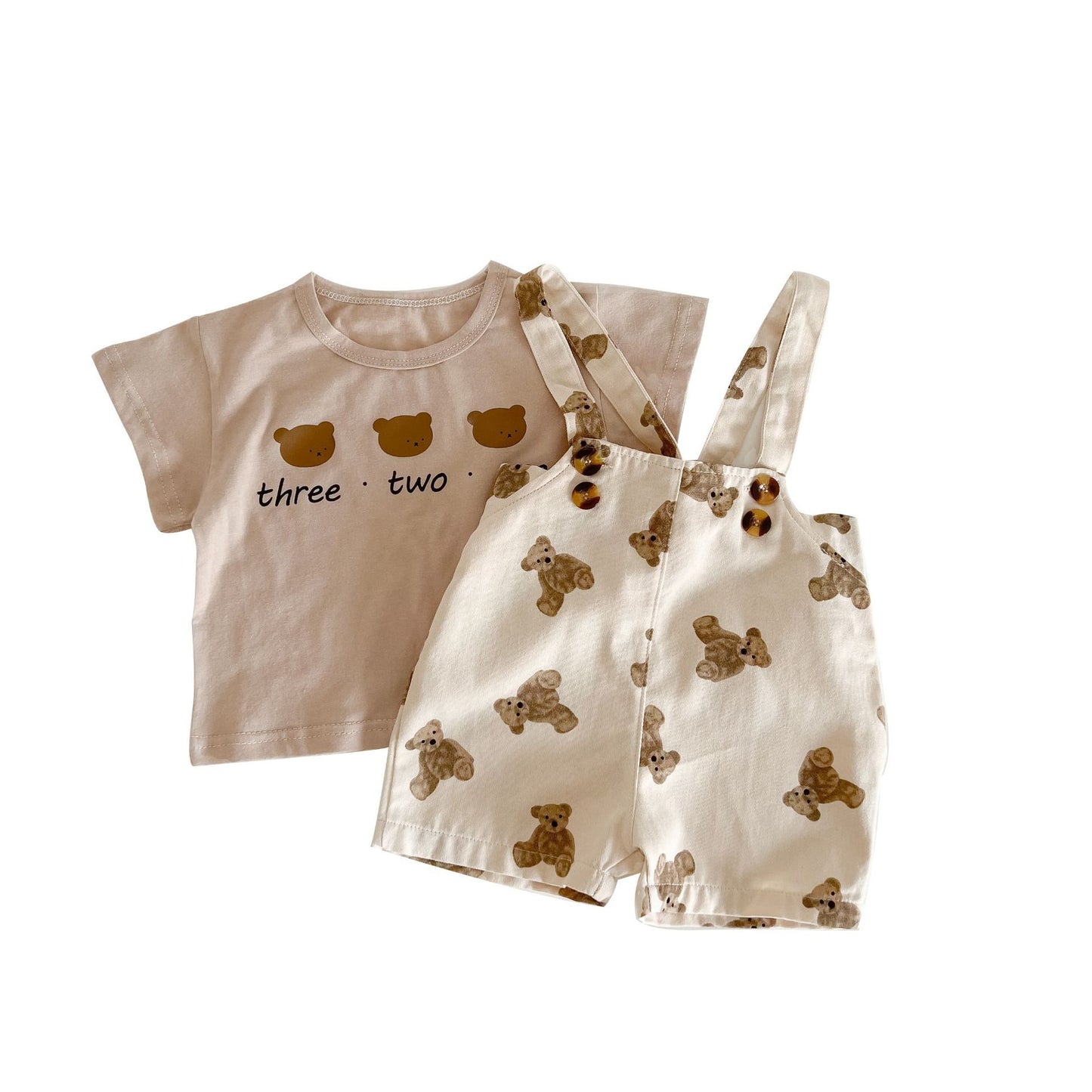 0-3 Years Old Baby Suspenders Suit Summer Baby Bear Short-Sleeved Top Suspender Shorts Two-Piece Set