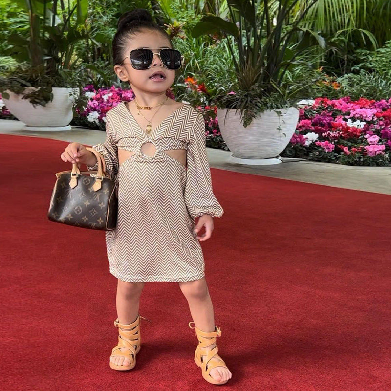 Children's Dress Spring And Summer New Girls' Open Back Dress With Lantern Sleeves